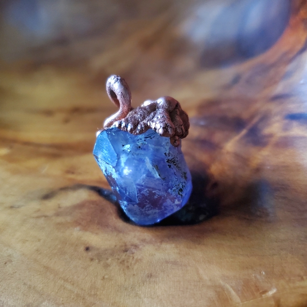 Electroformed Copper Pendant - natural amethyst crystal point in bright copper